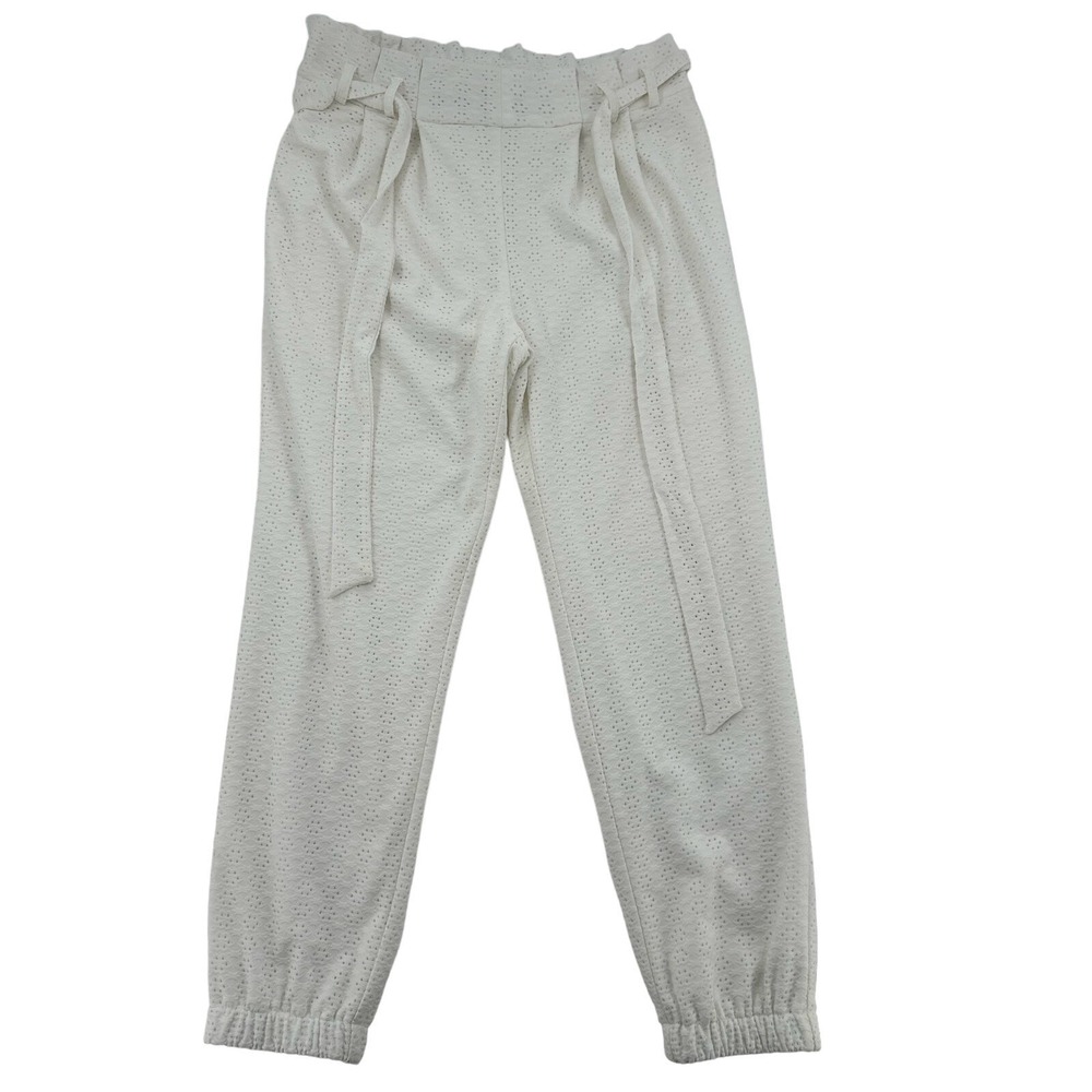 White Eyelet Jogger Pants Paperbag Waist Casual Career C. Est. 1946 Women Sz M